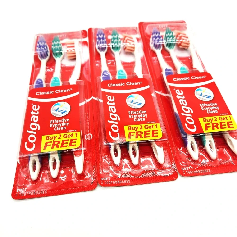 Colgate‎ Classic Clean Toothbrush Soft 3 Packs of 3 Total 9 Brushes New Sealed